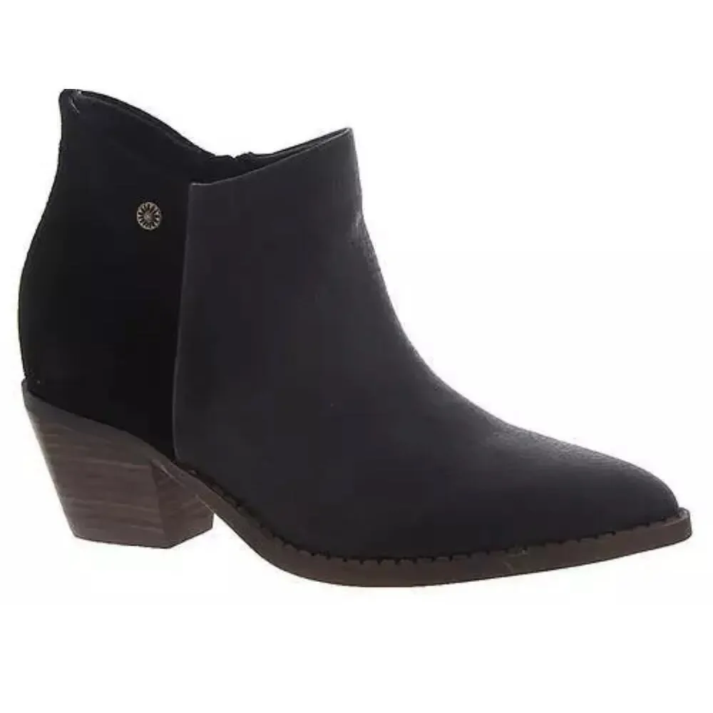 Yellow Box Dannika Black Leather Suede Booties Size 7M Western Ankle Boots
